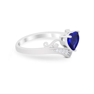 Heart Filigree Thumb Ring Round Simulated Blue Sapphire CZ 925 Sterling Silver